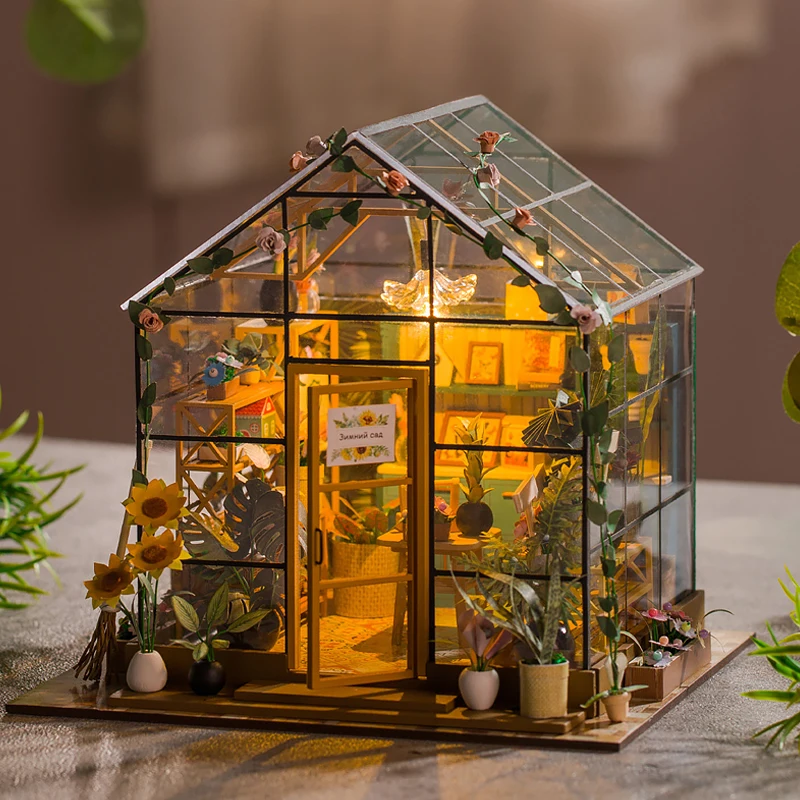 Holz Mini Puppenhaus DIY Kleines Haus Kit 3D Blumenhaus Puzzle Montage Modellbau Spielzeug Dekoration Mit Möbel Geschenke