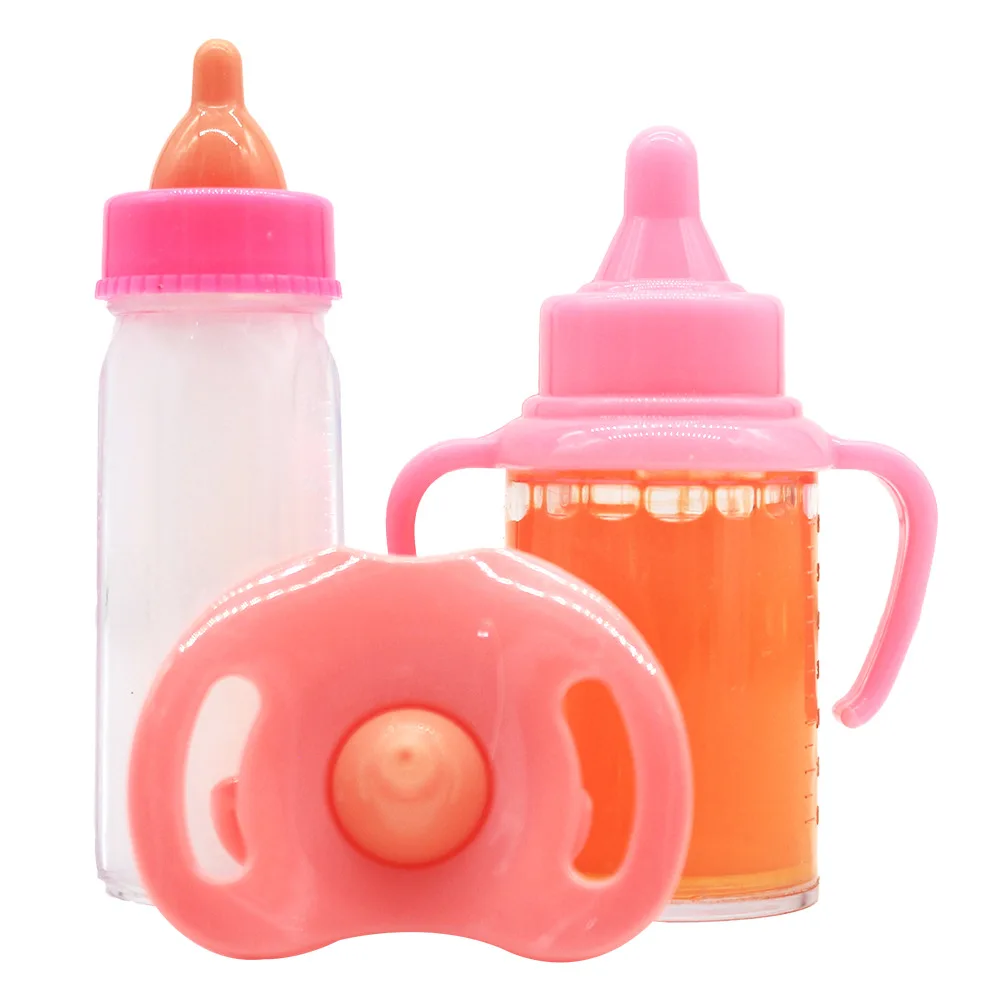 Baby Puppe Babyflasche Set Baby Pflege Spielzeug Kinderwagen 2 stücke Milch Und Saft Flaschen Mit Spielzeug Schnuller Baby Puppe zubehör