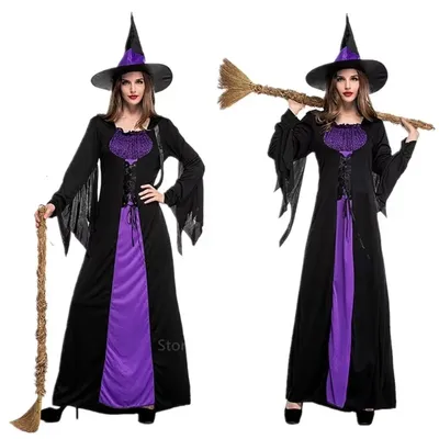 Halloween Gothic Hexe Cosplay Kostüme Frauen sexy Hexen kleid mit Hut Karneval Party performese Kleidung Image