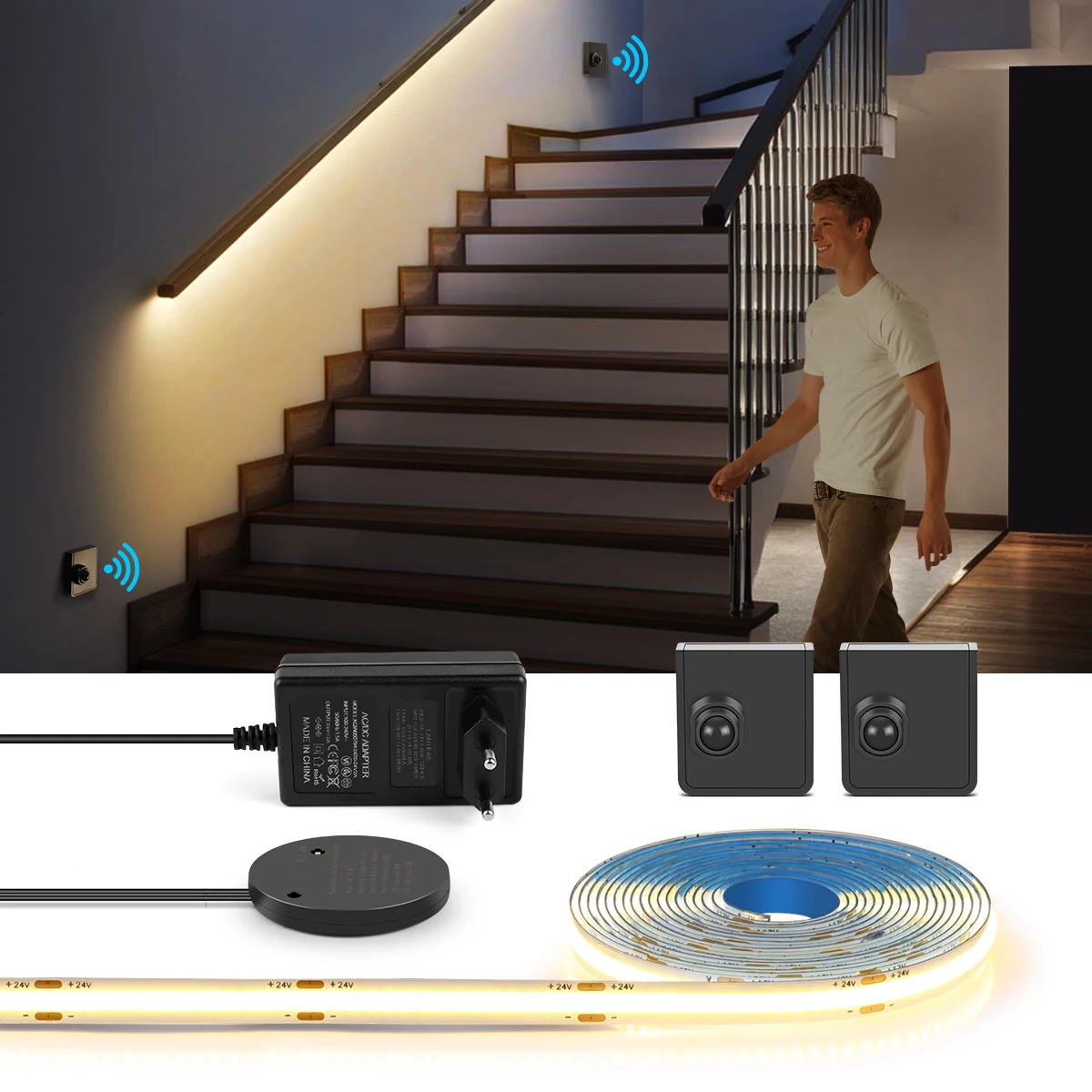 COB 24V LED Streifen Drahtlose PIR Menschlichen Motion Sensor LED Nachtlicht RF Empfänger Smart Induktion Lampe Für TV küche Schrank Treppe