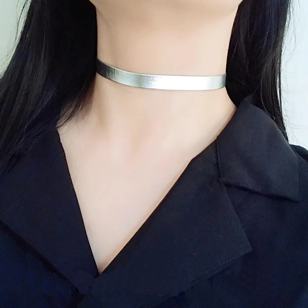 Y2k minimalist ische Rock Punk Hip Hop Metall Textur Gold Silber Pu Leder Kragen Halsband Halsband Halsband Halskette Kette weiblich