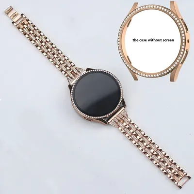 Bling-Armband + PC-Hülle für Samsung Galaxy Watch 4 5 6 40 mm 44 mm, diamantglänzende Stahlarmbandabdeckung für Galaxy Watch 4 5 6