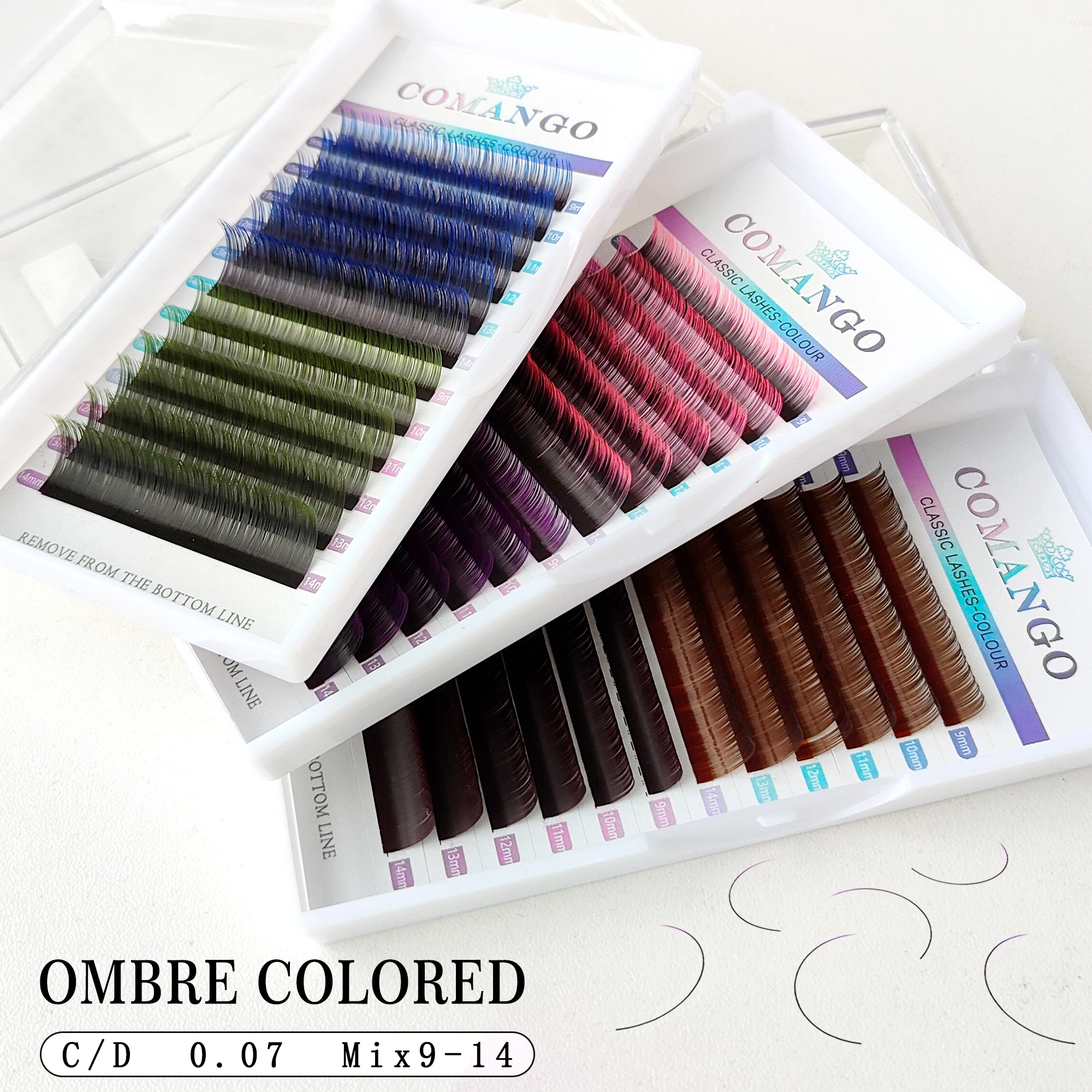 12 reihen/tablett 0,07mm ombre rosa/lila/blau/braun gefärbte wimpern verlängerung Mix9-14mm einzelnen wimpern weich natürliche synthetische Image
