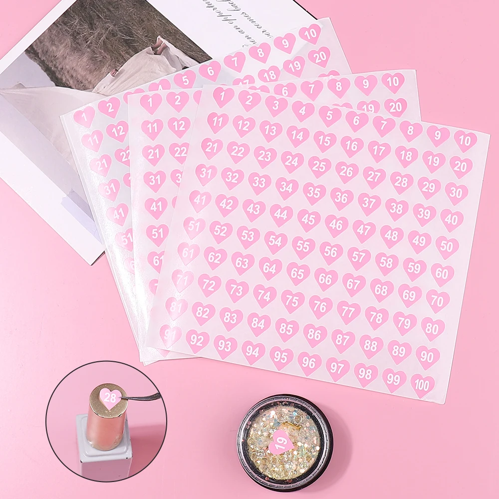 2 Teile/los Wasserdichte Rosa Anzahl Aufkleber Label Für Nagellack Farbe Gel Lack Kennzeichnung Digitale Label Aufkleber Maniküre Werkzeug Image