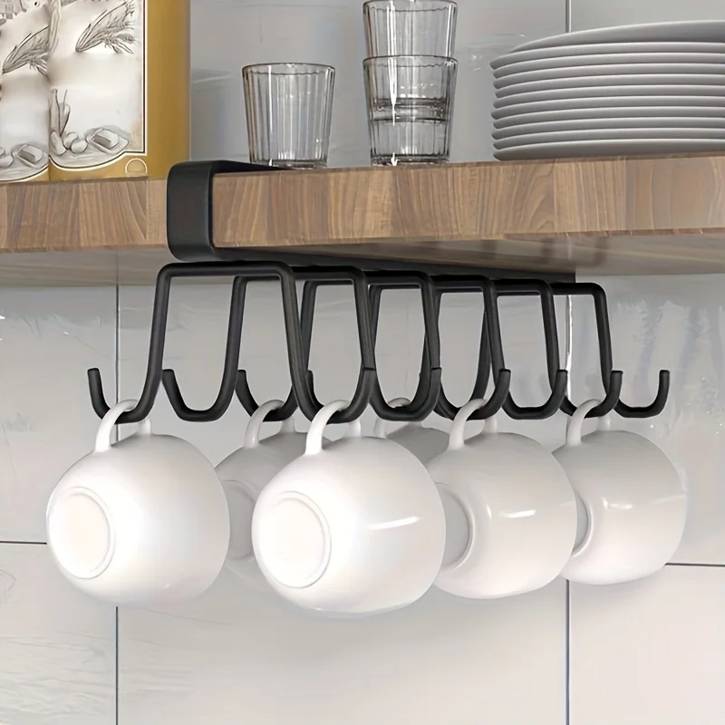 1pc Hause Einfache Küche Zweireihige Haken Hängen Spurlose Eisen Tasse Haken Hängen Rack Für Küche Badezimmer Schlafzimmer