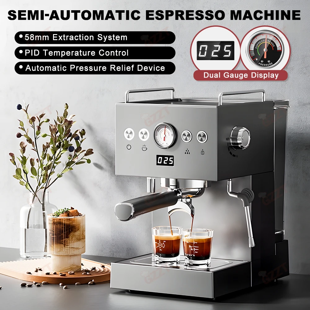 Gzzt ec58 halbautomat ische Espresso maschine 15bar Edelstahl PID Temperatur regelung 1300w italienische Kaffee maschine für den Heimgebrauch