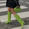 Dame helle farbe grün stiefel wildleder nette knie niedrigen ferse schuhe sommer party casual kleid stiefel dame schuhe comfoty stiefel größe 43