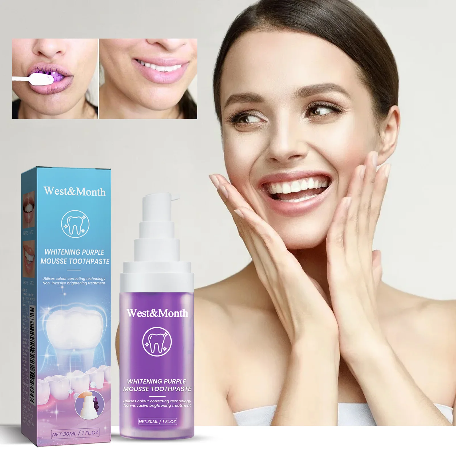 Zahnweiß-Mousse entfernen gelbe Zähne Mundhygiene Bleichen frischen Atem sauber Zahn fleck Mundhygiene v34 Zahnpasta Image