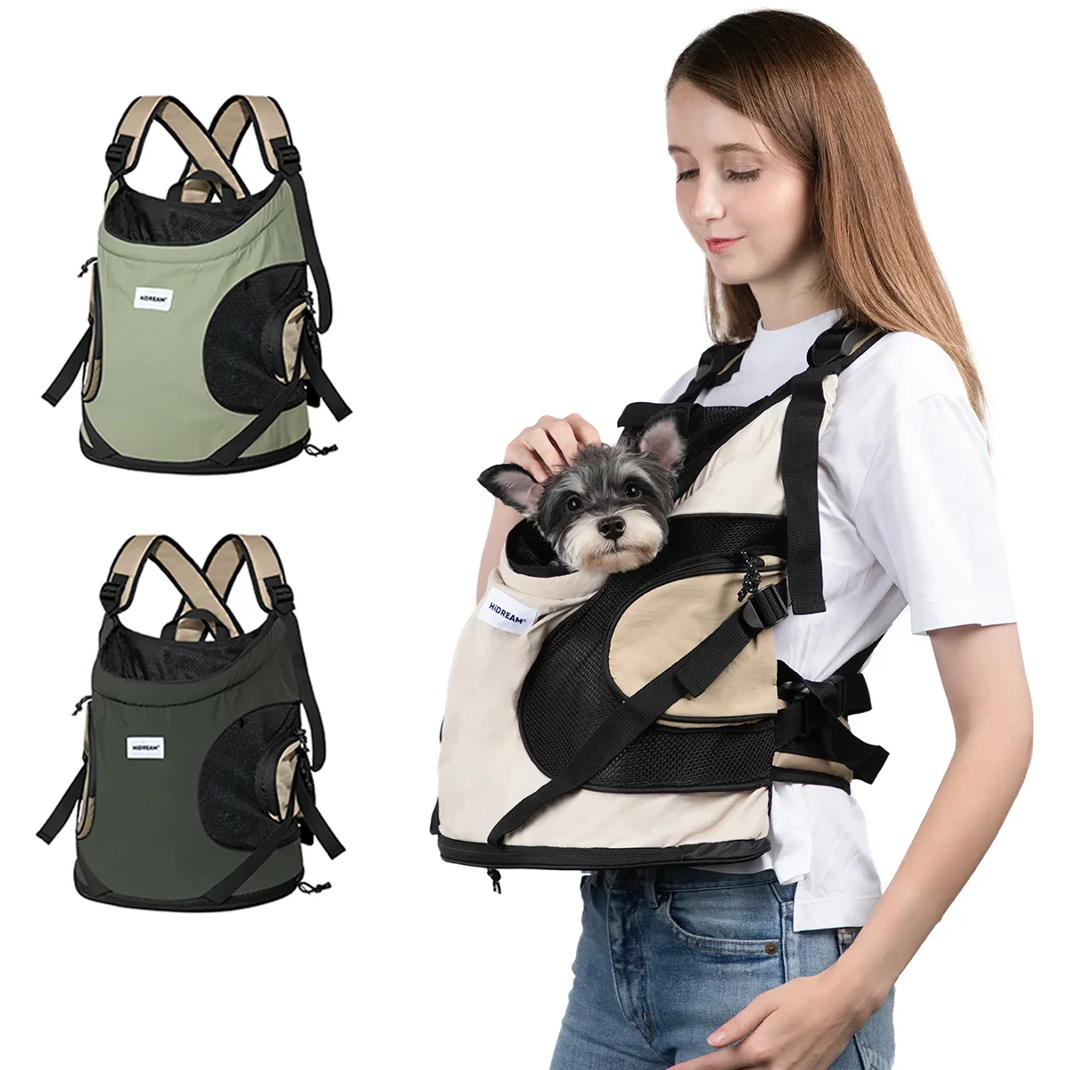HiDREAM Puppy Kitten Reise-Brusttasche, Haustier vorne, Katze, Hund, Träger, atmungsaktives Segeltuch, tragbarer Rucksack, Kreuzschultergurt Image