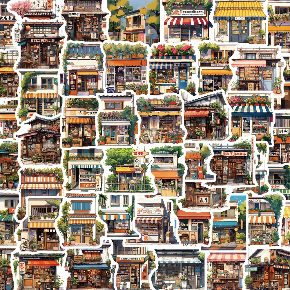 10/30/55 stücke Japan Stil Anime Street Shop Aufkleber ästhetische Vintage Gebäude Cartoon Aufkleber Graffiti Telefon Fahrrad Vinyl Aufkleber Image