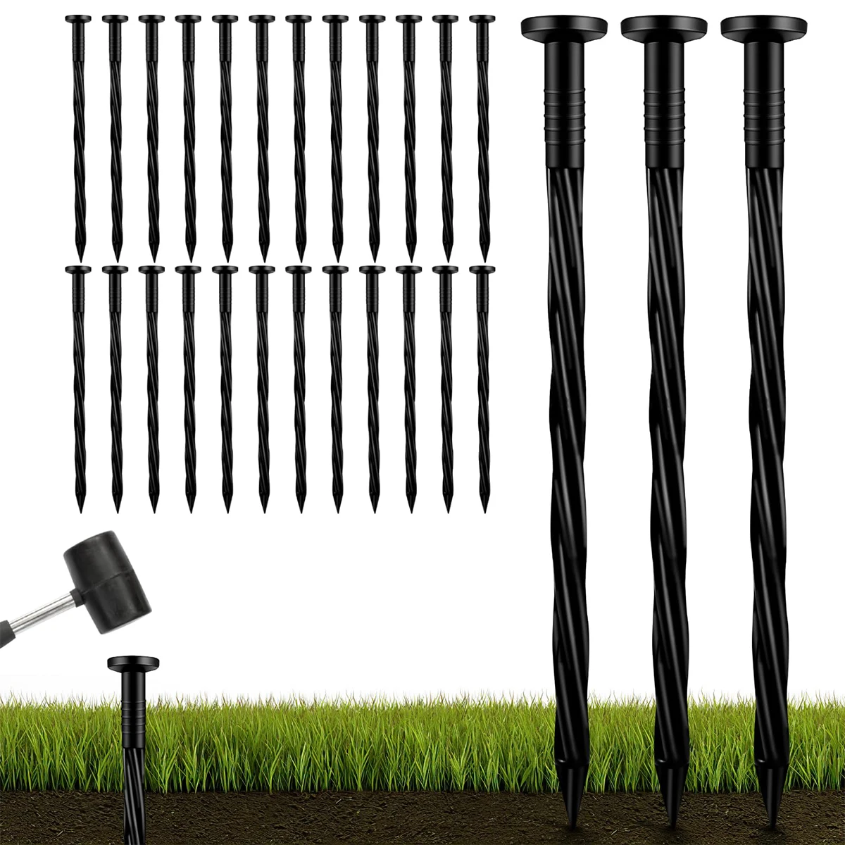 30 stücke Garten Anker Pfähle Gras Rasen Kanten Nägel Spiral fertiger Boden Nagel Zelt Landschaft universelle schwarze Kunststoff Terrasse Befestigung