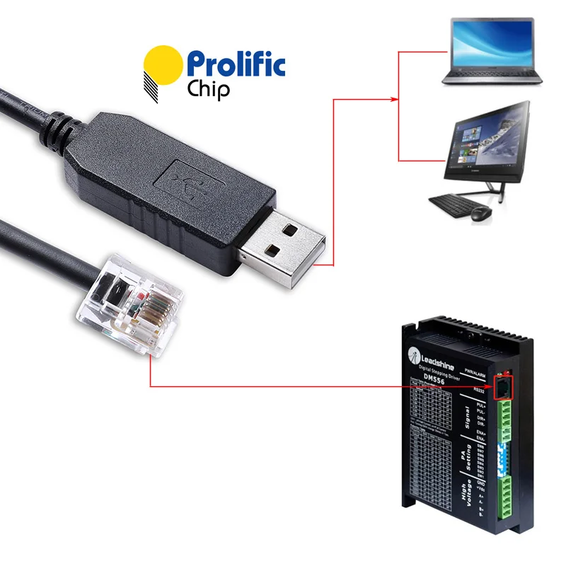 Prolific Cavo adattatore convertitore USB RS232 seriale a RJ12 6P6C per servoazionamento motore passo-passo Leadshine Regolazione RS232