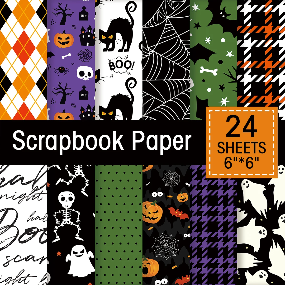 24 Blatt Halloween-Sammelalbum papier einseitiges Decoupage-Papier für Heimwerker, Zeitschriften, Geschenk verpackung dekoratives Bastel papier Image