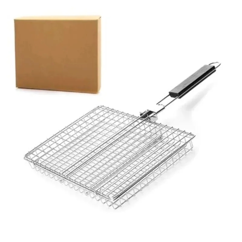 Edelstahl-Grillkorb, zusammenklappbarer Grillkorb mit Griff, groß, tragbar, geeignet für Outdoor-Camping-Grill Image