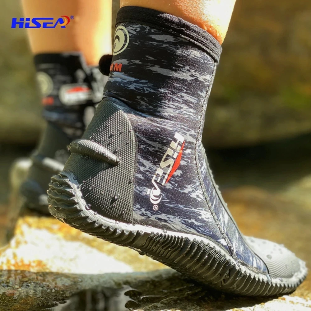 Hisea-hoch elastische Neopren schuhe zum Tauchen, 5mm, warm und weich, zum Speer fischen, Kyaking, Schnorcheln, Drops hip