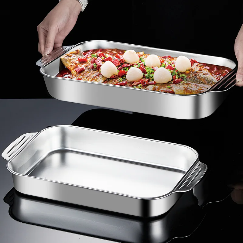 Küche Edelstahl Backblech Multifunktionale Lebensmittel Grade Antihaft Grill Tablett Induktion Herd Flachen Boden Backen Werkzeug Image