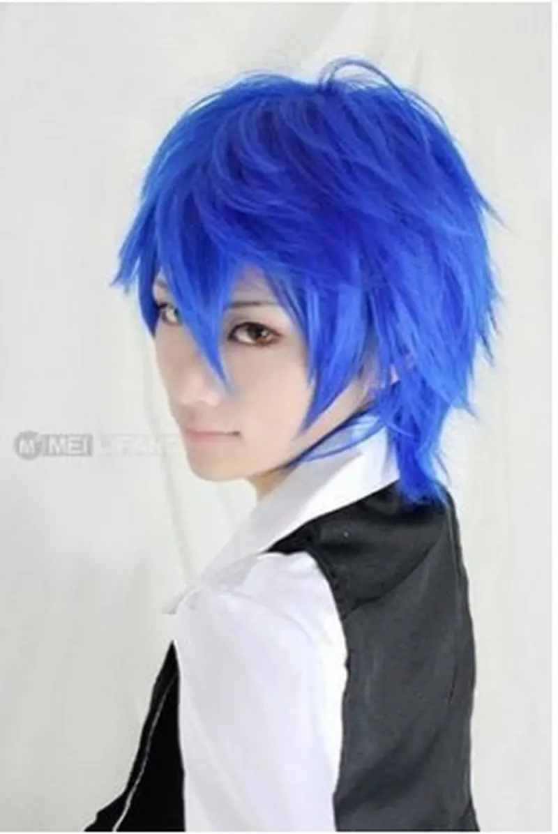 Anime Perücke für Vocaloid Kaito Cosplay kurze blaue gerade synthetische Haar Perücken Männer Mode Peruca Pelucas Image