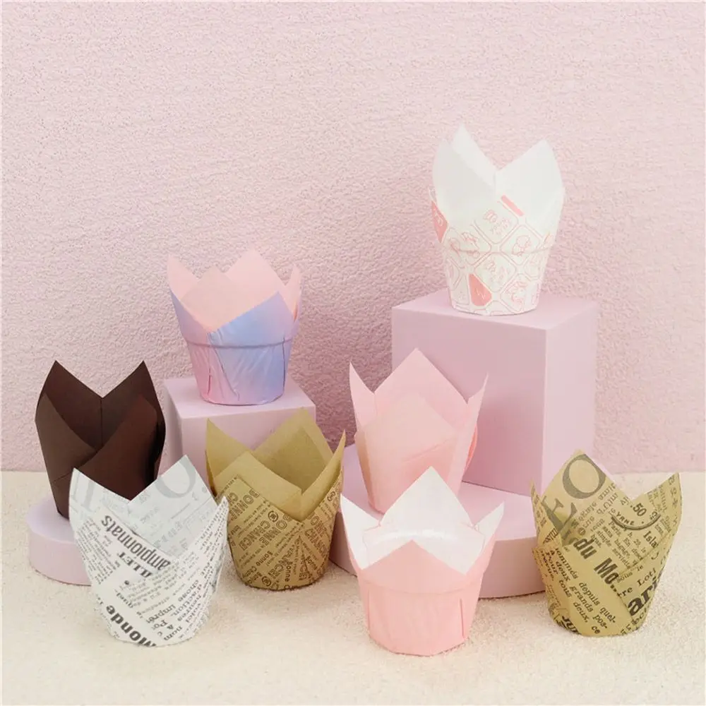 50 stücke Fettdichte Cupcake Papier Tablett Liner Cupcake Papier Tulpe Backförmchen Kuchen Muffin Tassen Backformen Gebäck Werkzeuge Image