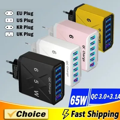 3,1 A USB Schnelle Telefon Ladegerät Adapter 6 In1 Mulit Stecker Reise Ladegerät Für iPhone 13 12 Samsung Xiaomi QC 3,0 Schnell Ladegerät