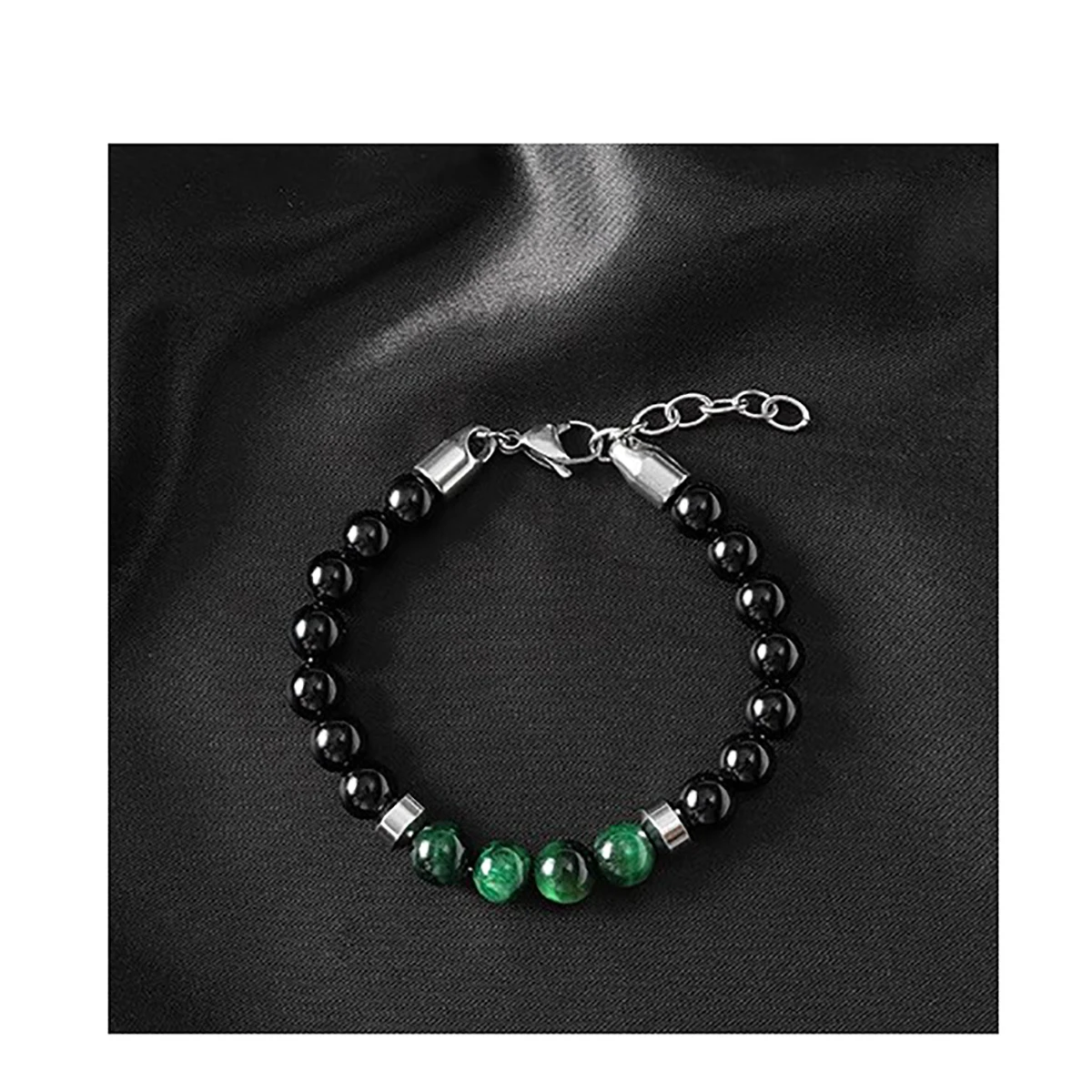 Hip Hop schwarzer Achat Green Tiger Eye Stone Perlen Edelstahl Verschlüsse Armband Herren Accessoires
