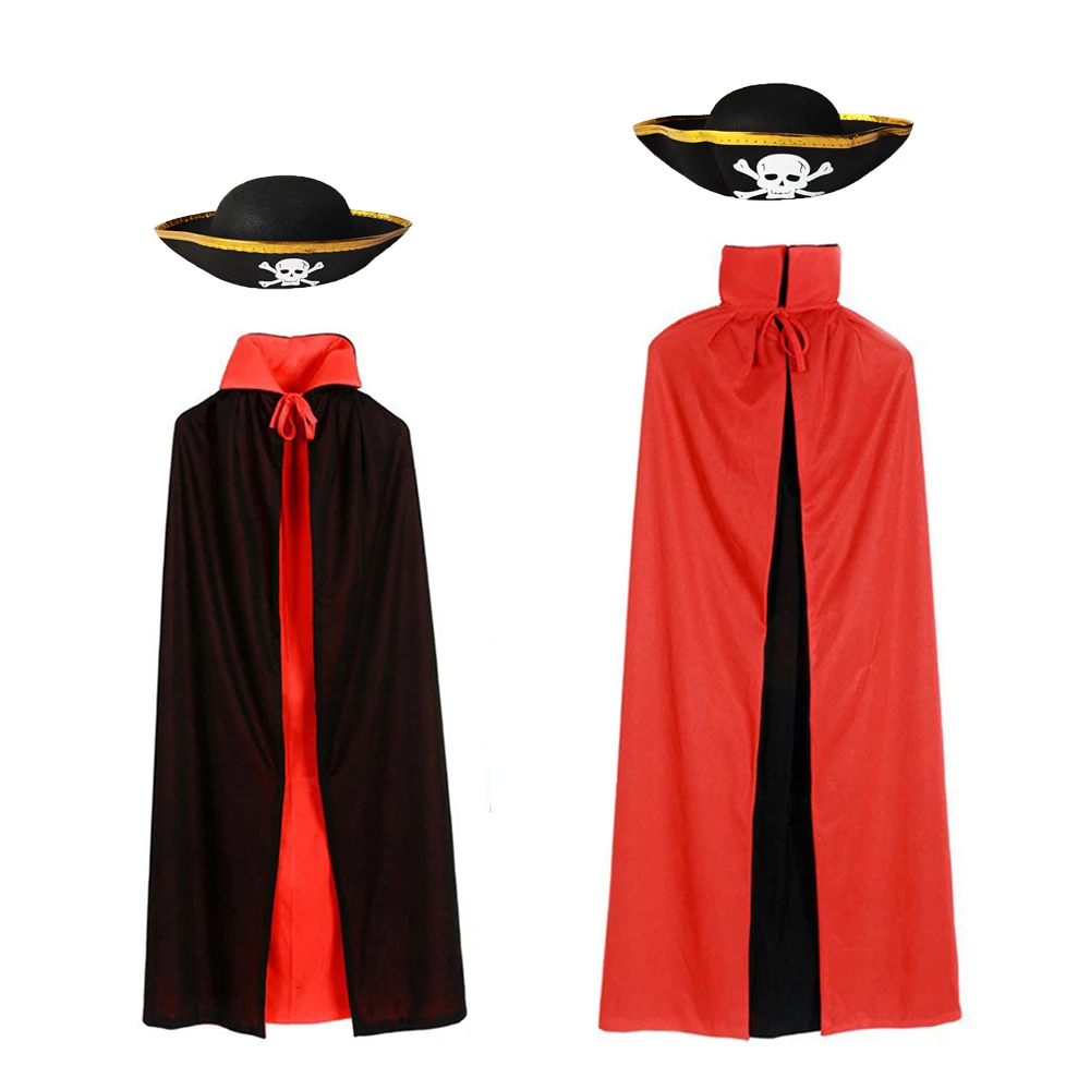 Halloween Hexe Vampir Umhang Umhang rot schwarz Stehkragen lange Piraten hut Umhang Kinder Erwachsene Halloween Party Cosplay Kostüm Image