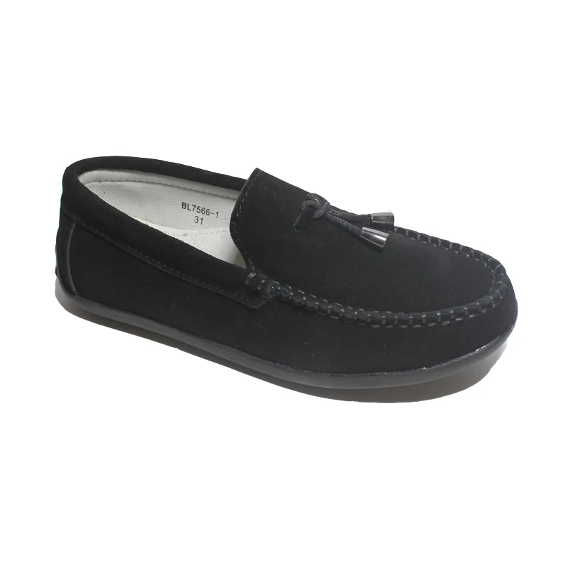 Mode Wohnungen für Kinder lässig bequem Wildleder Leder Slip auf Quaste Schuhe Jungen Kinder Mokassin schwarz Slipper Größe 25-37