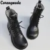 Careaymade-Echtes Leder frauen schuhe, Mode stiefel muffin dicken sohlen großen kopf kurze stiefel, original high top warme stiefel