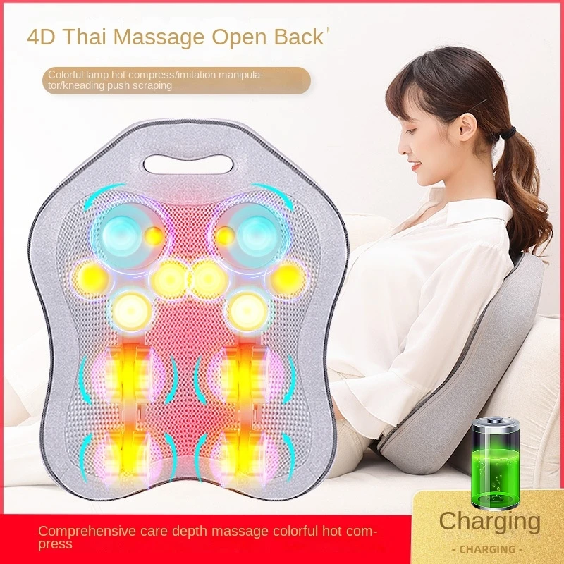 Wiederauf ladbare Kissen Massage gerät Kissen Massage rollende elektrische Körper Lendenwirbel säule Stretching Rücken kissen Fernbedienung 7 Farben Licht