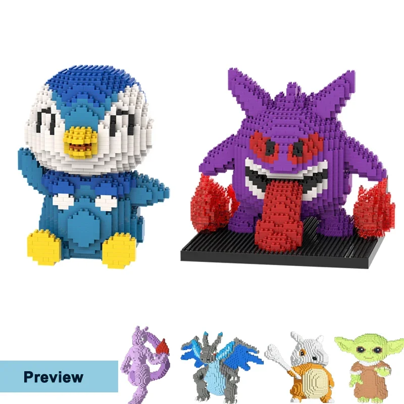 Pokemon Gengar Micro Bausteine Piplup Mega Charizard DIY Montage Puzzle Mini Ziegel Spielzeug für Kind Weihnachten Geschenk Image