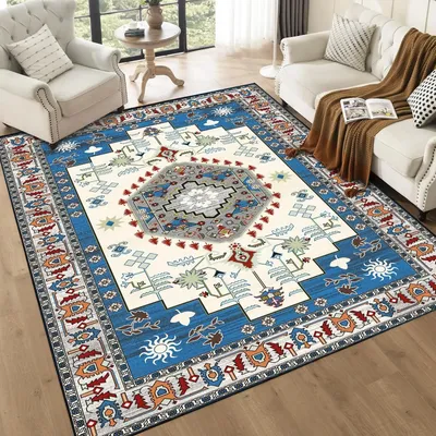 Orhopui Washable Rug,Boho Vintage Medallion Area Rugs with Non-Slip Backing Entryway Rug Carpet for