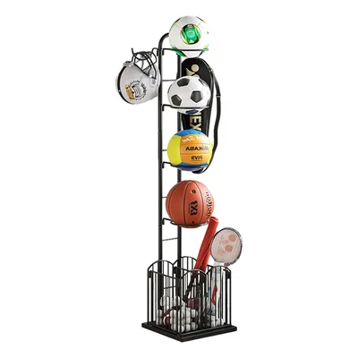 Sports Equipment Organizer Ball Storage Sports Ball Storage Rack With Basket And Two Hang Hooks