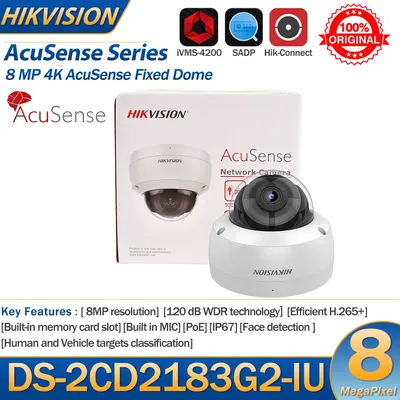 Hikvision IP Camera 8MP Dome DS-2CD2183G2-IU 4K IR POE AcuSense Built-in Mic SD Card Slot Human