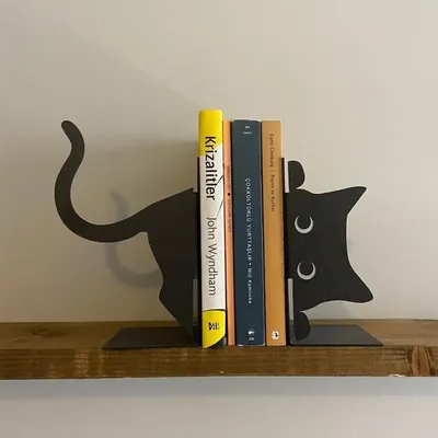 Metal Animal Bookends 1 Pair Cute Cat Bookends For Heavy Books Black Bookends Creative And Cute Cat