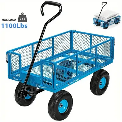 1100lb Steel Garden Utility Wagon Cart Heavy Duty Wheelbarrow Yard Lawn Trolley