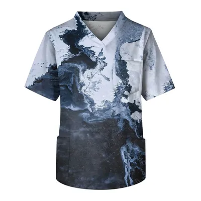 Nurse Uniforms Men Short Sleeve V-Neck Scrub Tops Fashion Floral Printing Pocket Work Wear For Nurse