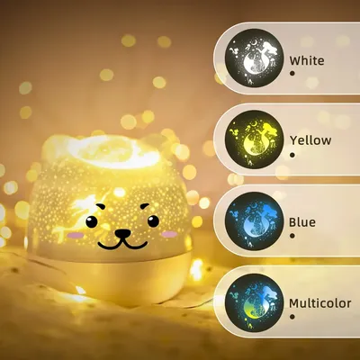 Cute Bear LED Night Lamp Starry Children Music Projector Lamp USB Rechargeable Rotate Light For Kids