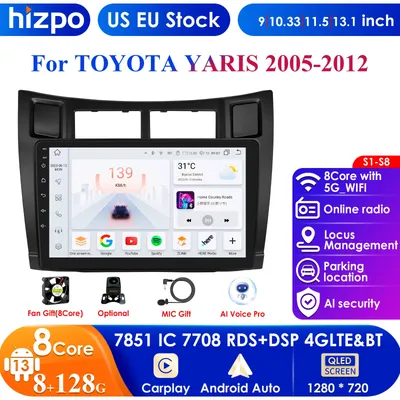 Hizpo Carplay 4G 9''10.33'' 2din Android Car Radio for Toyota Yaris 2005-2012 Multimedia Video