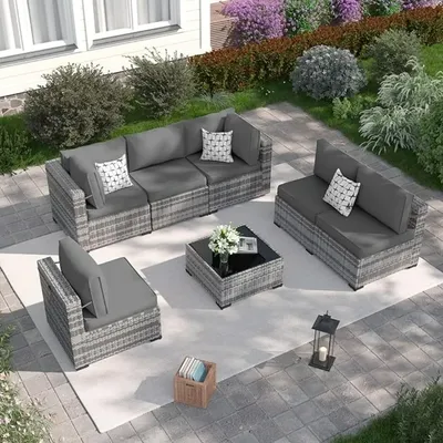 Patio Furniture Set,Outdoor Wicker Furniture Couch Set, 7-Pieces Outdoor Sectional Sofa, Outdoor