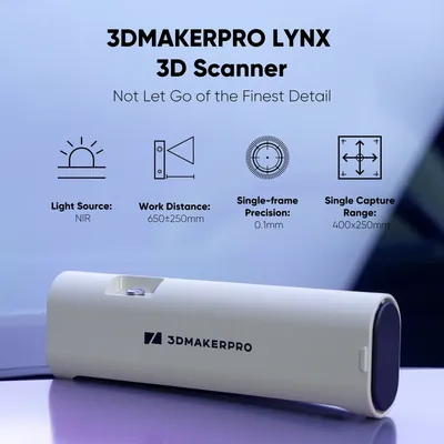 3DMakerpro Lynx Handheld 3D Scanner for 3D Printing 0.1mm Accuracy&10FPS Scanning Fast Speed with