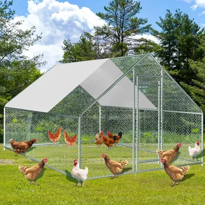 Large Metal Chicken Coop Run Walk-in Poultry Cage Galvanized Chicken Pen Rabbits Cage with