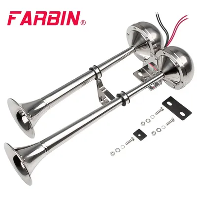 FARBIN 12V/24V Stainless Steel Dual Trumpet Electric Car Loud Horn with Mounting Bracket for Ship