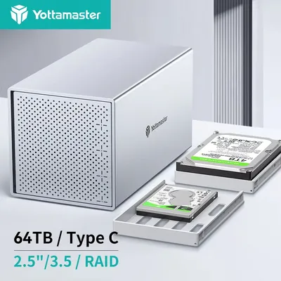 [PS400] Yottamaster 4 Bay RAID Enclosure Aluminum 4-slot 2.5" 3.5" USB3.0 RAID External HDD Array Enclosure SATA3.0 Support 64TB