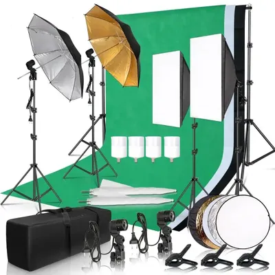 Photography Lighting Kit Umbrella Photo Background Muslin Backdrops Softbox Light Stand Portable Bag