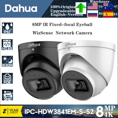 Original Dahua 4K 8MP Camera IPC-HDW3841EM-S-S2 IR PoE Build-in LED Mic SD Card Slot Surveillance