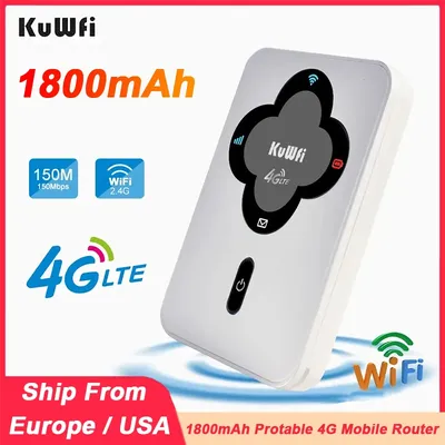 KuWFi 4G Mobile Router 150Mbps Outdoor Protable Mini 4G LTE Router Wi-Fi Router Built in 1800mAh