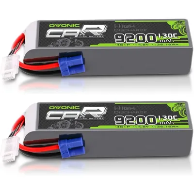 OVONIC 4S LiPo Battery 9200mAh 14.8V 130C RC Battery with EC5 Connector (2 Pack)