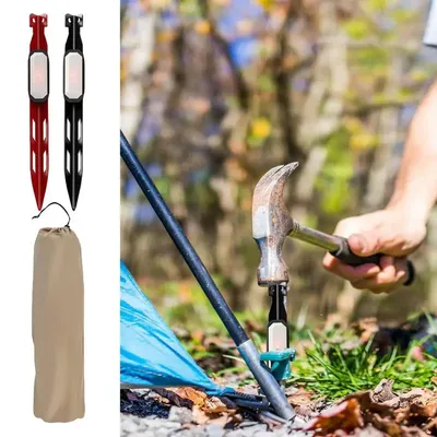 Tent Stakes Metal 4PCS Camping Pegs With LED Light V-Shaped Tent Nails Ground Anchors Tool For