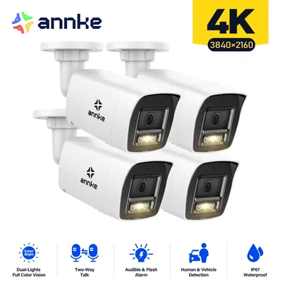 ANNKE 4Pcs 4K Ultra HD POE Network Video Security Camera 8MP H.265+ IP Camera Support Two Way Audio