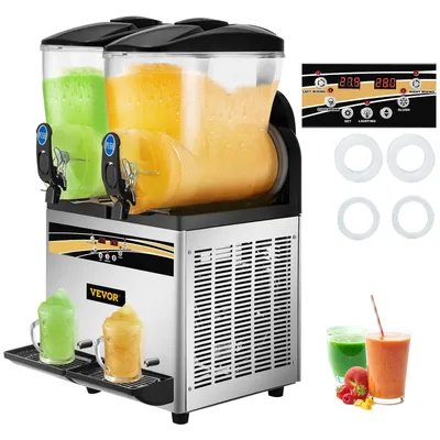 VEVOR Commercial Slushy Machine 15L Double Tank Margarita Machine Stainless Steel Frozen Drink