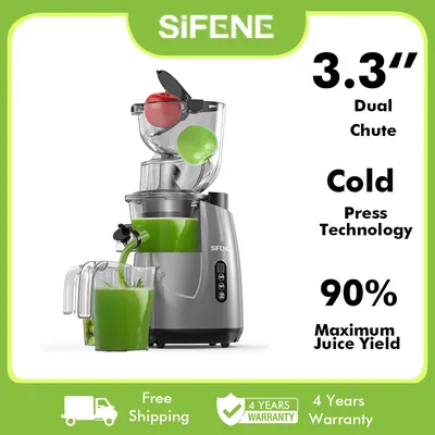 SiFENE Whole Fruit Cold Press Juicer Machine - Vertical Slow Masticating Juicer with Large 3.3in